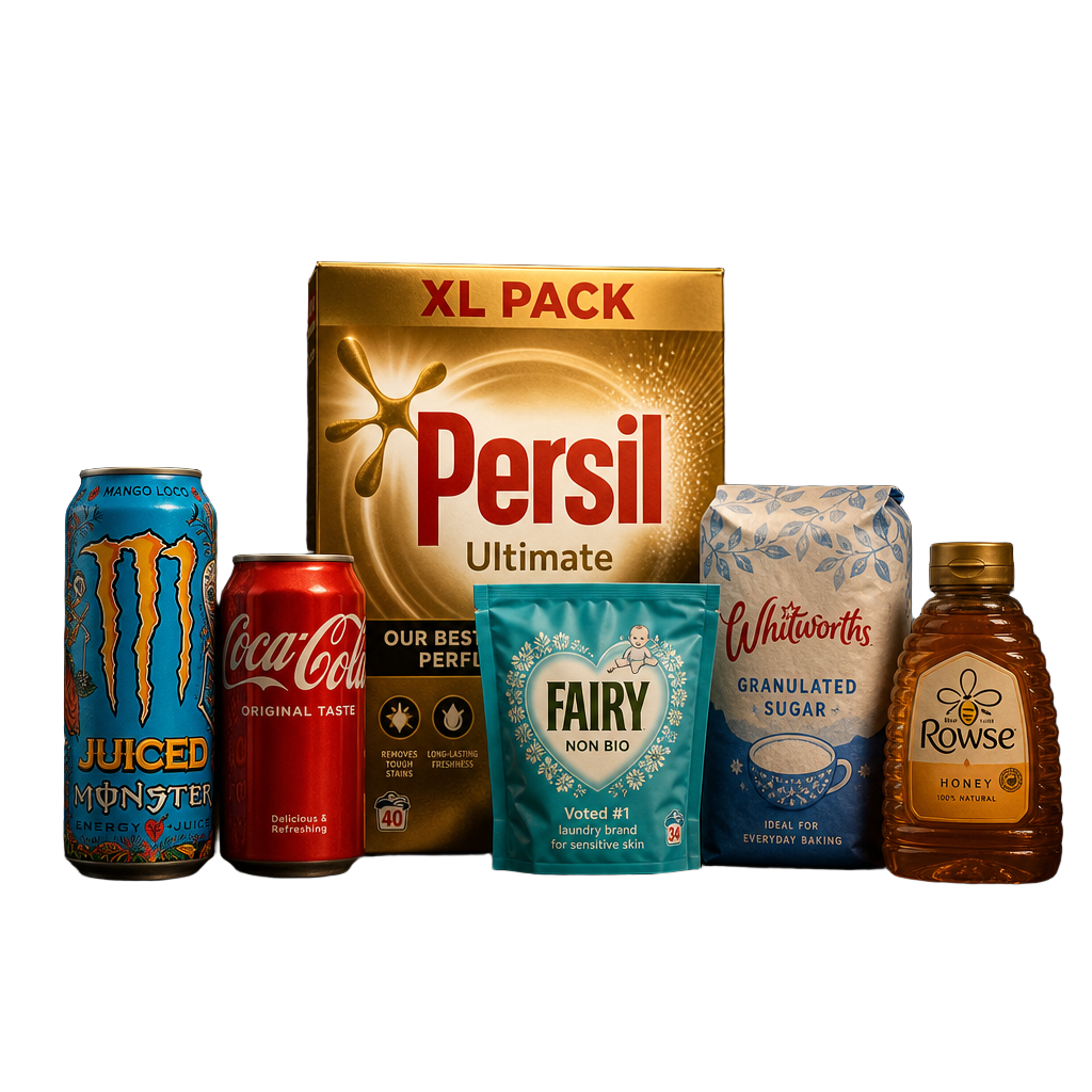 Premium everyday essentials — Coca-Cola, Monster, Persil, Fairy, Whitworths, Rowse
